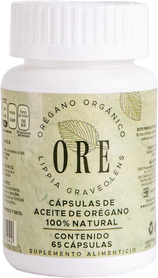 Aceite de Oregano Organico ORE Capsulas en Gel 65 pz de 200 mg.